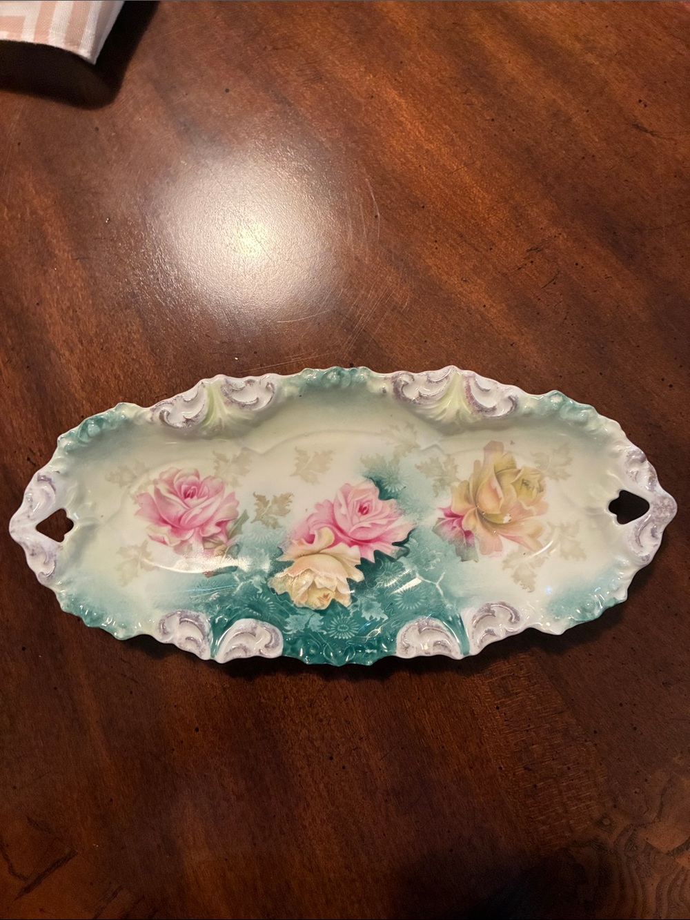 Floral Hand-Painted Porcelain Serving Dish - Pink & Yellow Roses